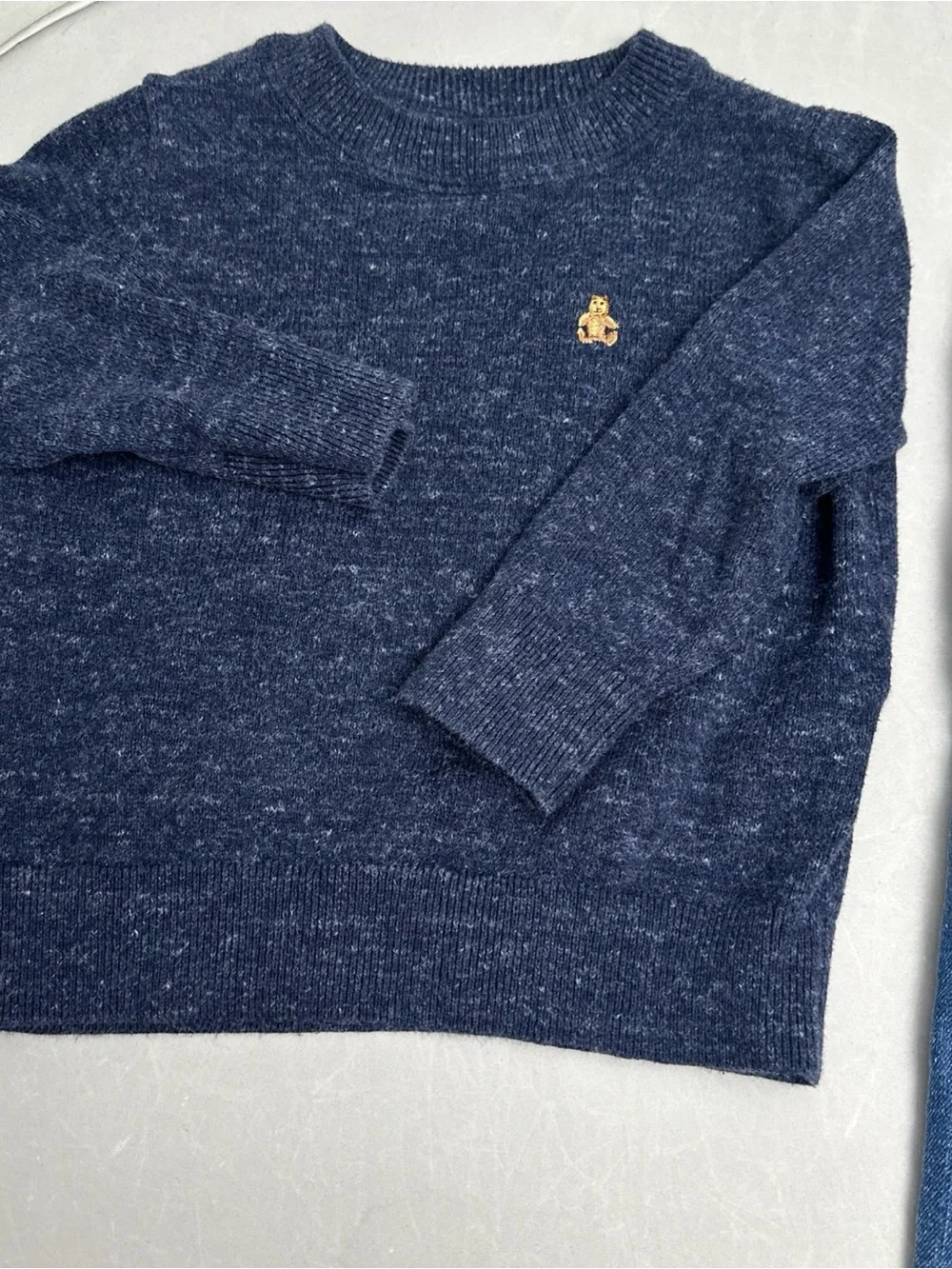 GAP Navy Knit Sweater with Bear Patch With Medium Denim Jeans Matching Baby GAP